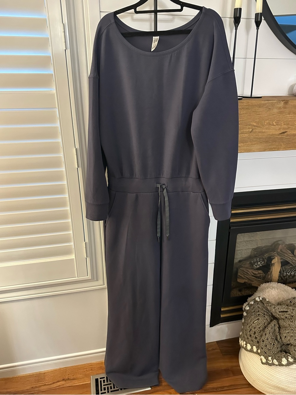SPANX AirEssentials Navy-Grey Long-Sleeve Drawstring-Waist Jumpsuit